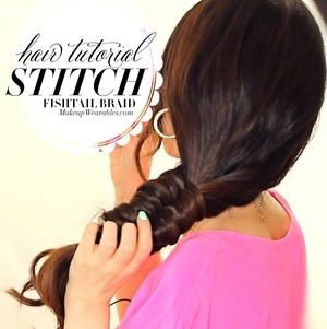 See the tutorial video here | 

http://www.makeupwearables.com/2013/10/fishtail-braids-hairstyles-tutorial.html 

How to do a "Stitch" fishtail braid tutorial video. 
This braid looks bigger and more voluminous than a normal fishtail braid.