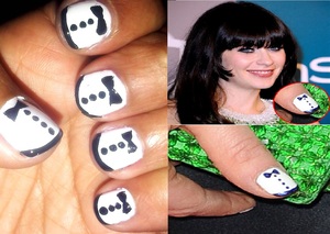 Zooey Deschanel Tuxedo Nail Art at 2012 Golden Globes....