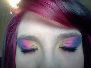 yellow orange pink blue and purple blended to perfection to get your rainbow effect.