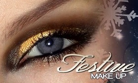 Festive Christmas New Years make-up tutorial / Gold and black metallic look