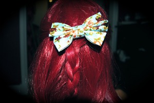 On my sister's hair, a cute little bow :)