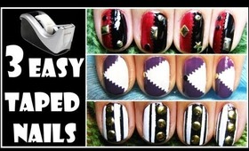 3 EASY TAPED NAILS | HOW TO STUD NAIL ART DESIGN TUTORIAL FOR SHORT NAILS IRON MAN BEGINNERS 2013