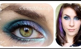 Bright Blue-Green with Purple Makeup Tutorial.