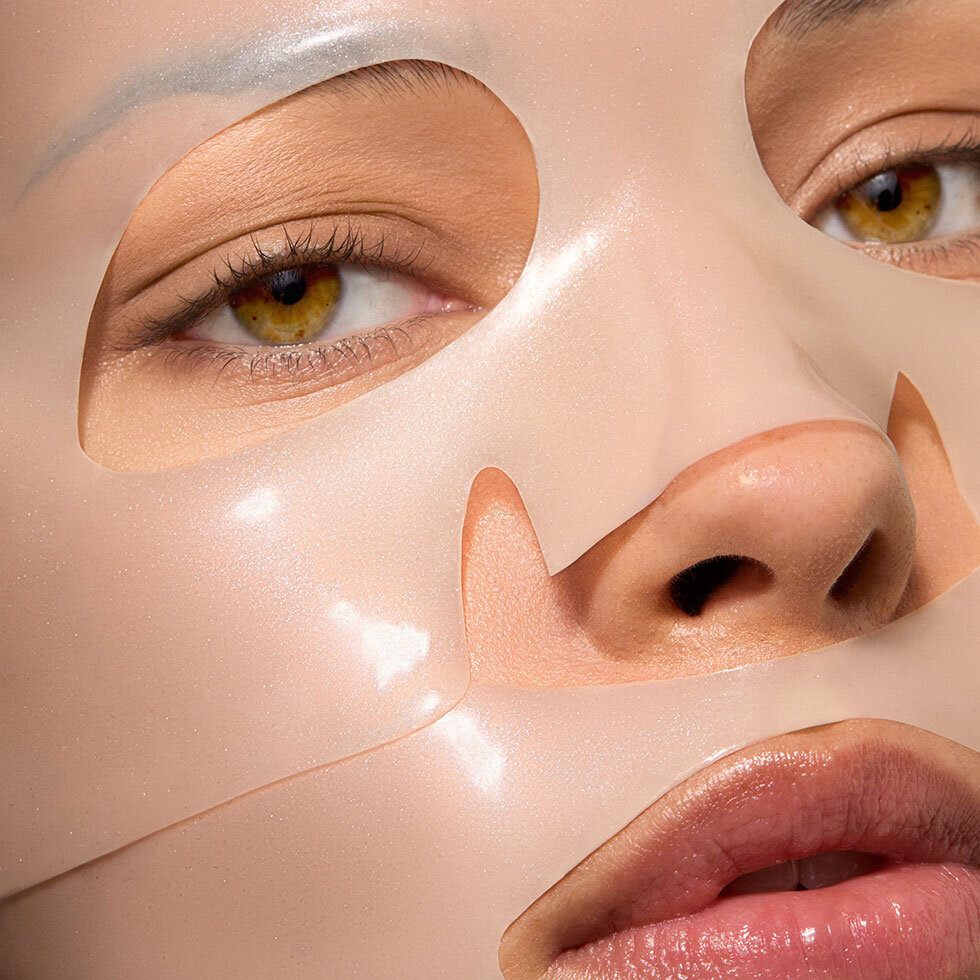 Model wearing Dr. Barbara Sturm Everything Hydrogel Mask