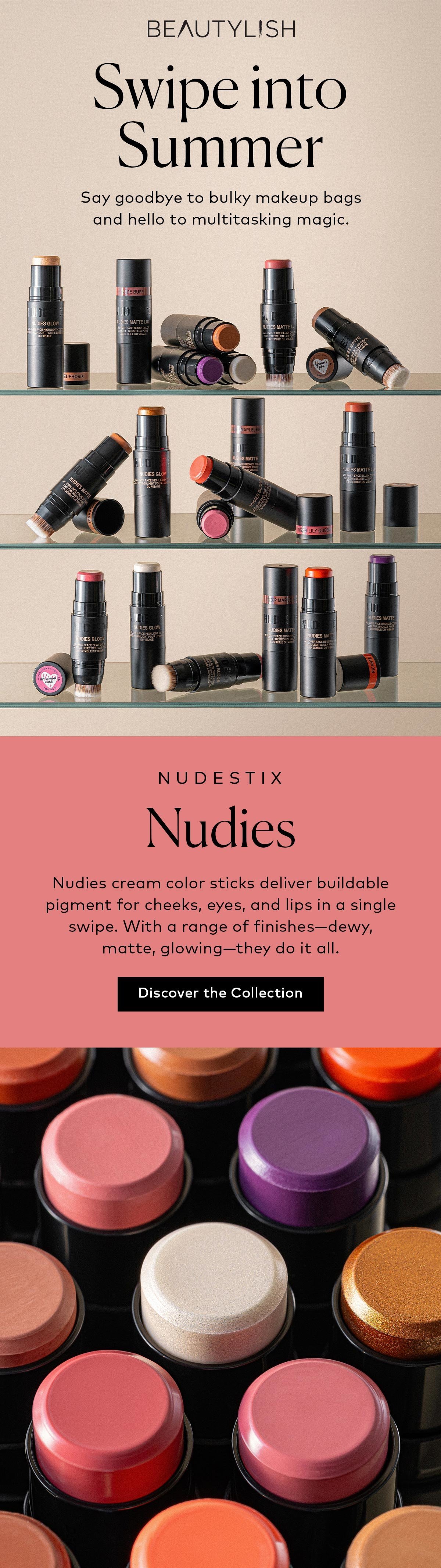 Say goodbye to bulky makeup bags and hello to multitasking magic. Shop the Nudestix Nudies cream color sticks here at Beautylish.com