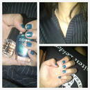 Mermaid-Themed Nails With pinstripe Black Dress/Shoes