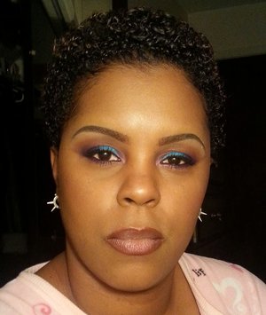 Blue and purple with nude lips.