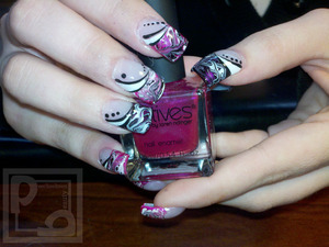 Triple Thick acrylic nails with Motives lacquer drag french manicure and acrylic paint accents.