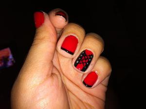 Red with black corset and french tips