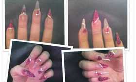 NOTD Pink & Black Zebra Nails w/ Rhinestones (Stiletto Nails)