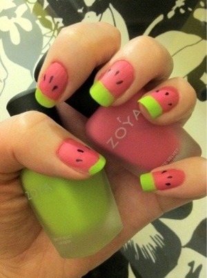 pink and green with black dots 