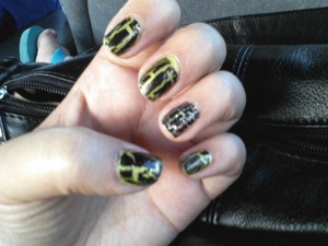 Neon green and gold glitter with black crackle