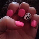 Pink and white decal flower nails 