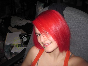 Ahh, back when my hair was bright red...those were the days...
I used Splat Hair Dye in Lucious Raspberry.