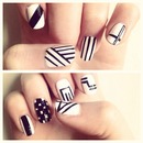 Black and white geometric print nails