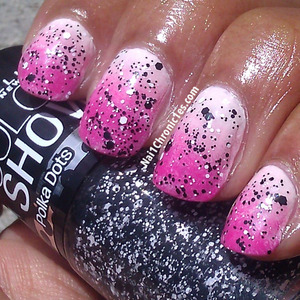 Gradient created with Sinful Colors "Easy Going", "Cotton Candy", "Sugar n Spice" with one coat of Maybelline "Clearly Spotted" from their Color Show polka dot collection