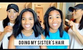 Doing My Sister's Relaxed Hair | Wash + Flat Iron