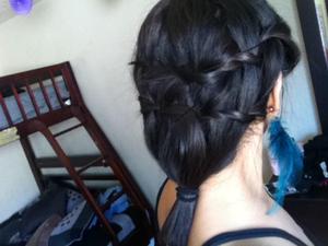 waterfall conected braids plus ponytail