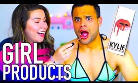 Guys try girl products! Kylie Jenner lip kit, wax + more!