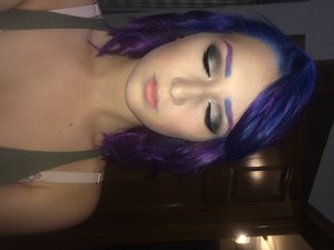 I got to do my sisters makeup for homecoming last night ! She just died her hair purple and blue so I told her she looks like an alien princess 