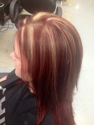 Red hair with blonde highlights 