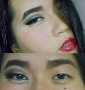 did an eye crease because I have no lids :'( 
I'm extremely HOODED because of my asian heritage. In the past, I (other people/make up artists ) have difficulty applying eyeshadows /eyeliners on me. my browbone is barely visible too so i cannot follow my natural eyecrease.
this make up only shows that you can still have a crease (or even wear make up) even if you have no crease. 
I love how make up gives you an illusion--(no need for plastic surgery) 

:D   