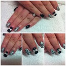 black and silver leopard print nails