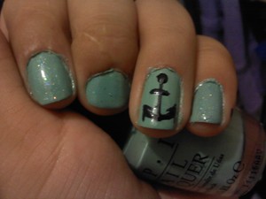 OPI Mermaid Tears with Black Anchor as accent nail :)