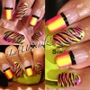 French Tips With A Neon Gradient & Zebra Print