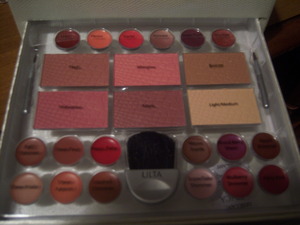 bottom pull~out section with the lip and blush products