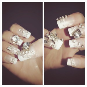 did my own 3d nails. bit crazy huh ? oh well can never have too much diamonds ♡