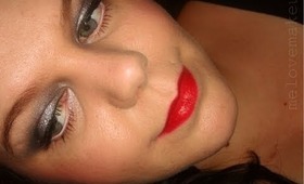Glitz and Glam Festive Make up! SIlver Glitter Eyes and Red Lips.