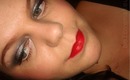 Glitz and Glam Festive Make up! SIlver Glitter Eyes and Red Lips.