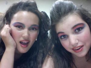 A friend and I flaunting our totally 80's look backstage for "The Wedding Singer"