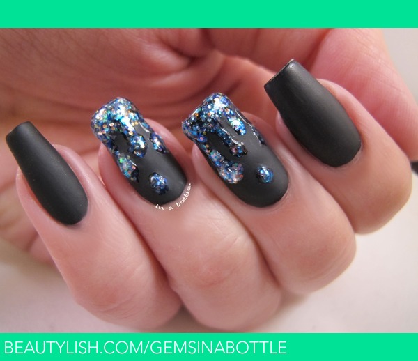 Matte Black Drippy Nails | Natalie C.'s (gemsinabottle) Photo | Beautylish