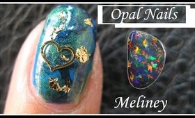 NO TOOLS OPAL NAIL TUTORIAL | BLACK OPAL NAIL ART DESIGN WITH GOLD FLAKES AND METAL SLICES