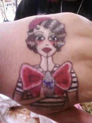 A french pin up on my hand in all eye shadow and makeup medium. Ooh, La La!  :)