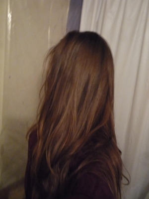Light brown, long shiny and smooth hair.

