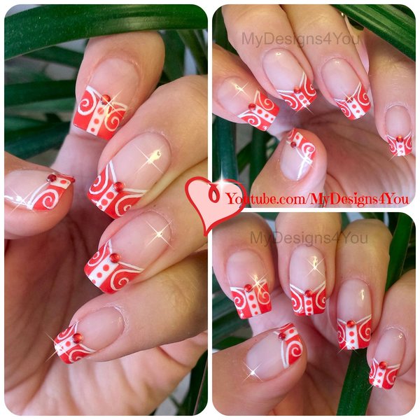 Red Nails White and Red French Tip Nail Art Liudmila Z.'s