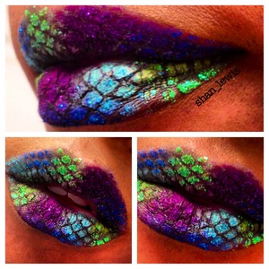 Glittery snake print lips I did using glitter, Sugarpill eyeshades and bh cosmetics,