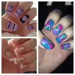 The pink on the right was inspired by Pinterest! #nails #glitter #hearts #stripes