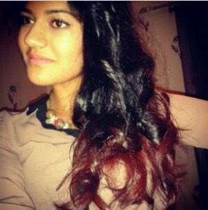 Black and red hair dip dyed. 