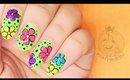 Neon Flowers nail art ✩ PinkFlyingCow