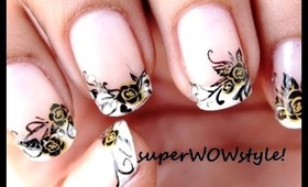 Black Rose! French Tip Nail Designs - With water decals