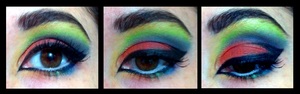 A colorful matte look with heavy liner.