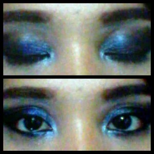 metallic sapphire blue, matte black, and pearl light blue eyeshadows. 