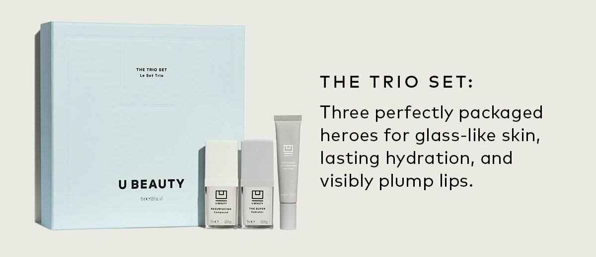 Three perfectly packaged heroes for glass-like skin, lasting hydration, and visibly plump lips. Shop the U Beauty The Trio Set on Beautylish.com!
