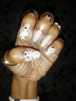 nail art with gold leaf & studs. 