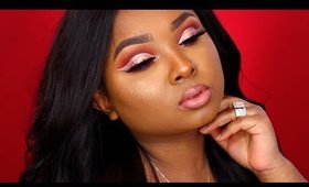 Foiled Peach cut crease/nude lip - Full Face makeup tutorial - Queenii Rozenblad