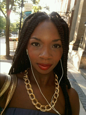Braids and a fresh simple look with a red lip